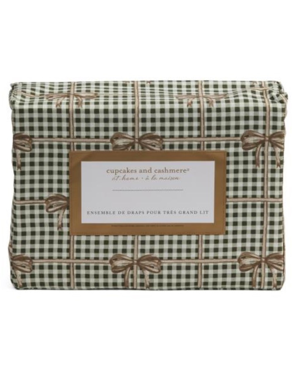 cupcakes & cashmere Green Gingham Bow Sheet Set
